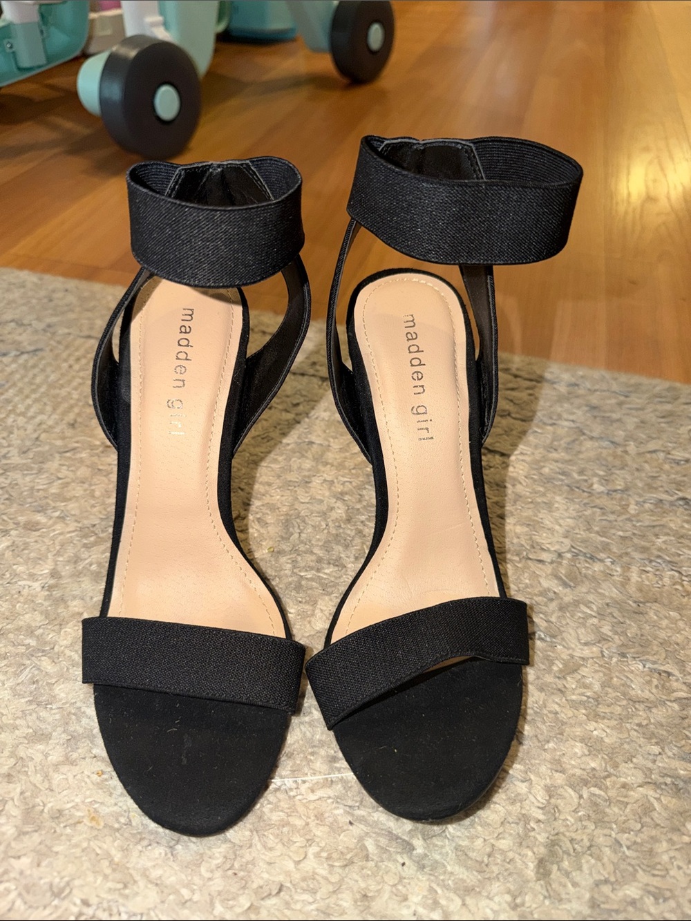 Madden Girl Black Ankle-Strap Block Heels